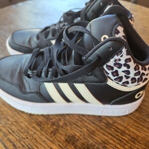 Adidas Women's Hoops 3.0 Mid 'Black Cheetah' sneakers. Size 6.5